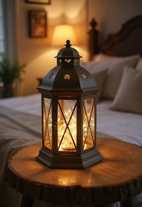 Vintage Gold Lantern Pair Decorative Candle Holders Elegant Ramadan Display Majestic Splendor - Product Image 3