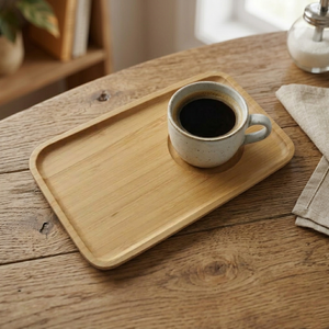 Bandeja de Servir de Bambú Natural con Portavasos Integrado, Juego de Tazas de Café y Platos para Desayuno, Bandeja de Madera Ecológica para Hotel y Hogar - Product Image 2