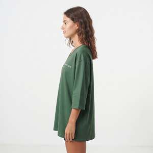 Loose Fit Women's Oversized V Neck Longline Cotton T Shirt Three Quarter Sleeve Lightweight Custom Printed Embroidered Tee - Product Image 4