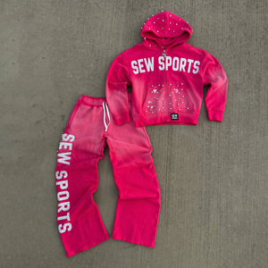 Service OEM, couleur personnalisée, ensemble de survêtement d'hiver pour hommes, impression de strass, sweat à capuche zippé, ensemble de survêtement en polaire, ensemble de sport décontracté, haute qualité - Product Image 3