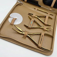 Pince à micro-liens en plasma doré, en acier inoxydable, courbée et plate, pour usage professionnel en salon, kit d'outils pour extensions capillaires