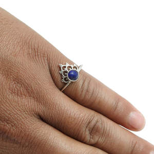 Round Cut Throat Chakra Lapis Lazuli Gemstone <b>Ring</b> Crown Shaped Women Band In Boho Style <b>Crafted</b> From Solid 925 Sterling Silver - Product Image 4