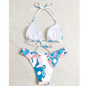 Women Two Piece <b>Bikini</b> Swimwear Solid Color Twist Crossed Halter Sports Swim Suit For Beach Water Activities - Product Image 2