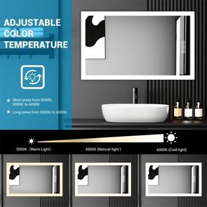 Specchio LED da Bagno a Parete 36'' X 28'', Dimmerabile, Full HD, Antiappannamento in 5 Minuti, 3 Colori di Luce Frontale per Trucco - Product Image 3