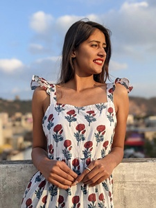 Robe longue vintage en coton indien avec broderie florale imprimée à la main, col carré, tunique maxi pour femmes - Product Image 2