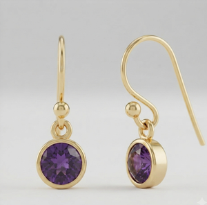 Pendientes Colgantes Clásicos de Plata de Ley Bañados en Oro con Amatista, Gema Morada Facetada, Joyería para la Oreja para Bodas y Fiestas - Product Image 1