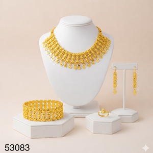 Elegante Juego de Collar y Pendientes de Mujer con Diseño de Hoja, Chapado en Oro y Circonitas, Cadena de Cuerda de 16 Pulgadas, Modelo 53083 - Product Image 1