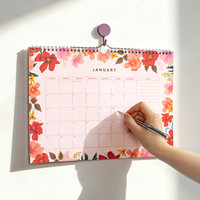 Calendrier mural floral esthétique personnalisé 2026, agenda spirale doré, logo personnalisé, cadeau, vente en gros, papeterie