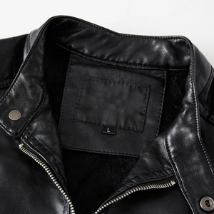 <b>Men's</b> Black PU <b>Leather</b> Motorcycle <b>Jacket</b> Slim Fit Turn-down Collar Zipper Closure Windproof OEM Service <b>Jacket</b> For Online Sale - Product Image 4