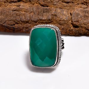 Natural Green Chalcedony Sterling Silver <b>Ring</b> Faceted Gemstone Handmade Statement Jewelry <b>Ring</b> For Women And Men - Product Image 4