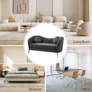 Sofá Agen de 2 plazas moderno con patas doradas, sofá trasero curvo contemporáneo, detalles con mechones, personalizable para sala de estar - Product Image 1