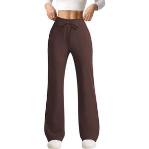 2025 pantalones de Yoga acampanados de cintura alta para mujer, cordón elástico, entrenamiento informal, pantalones de gimnasio, bolsillos, tallas XXS XS Spandex/Nylon - Product Image 1