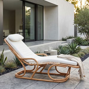 Chaise longue en rotin inclinable avec coussin pour jardin extérieur, patio, bord de piscine, mobilier de resort - Product Image 4
