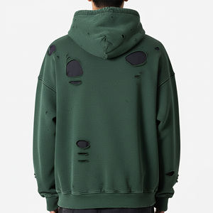 Sweat-shirts à capuche épais en molleton brodé pour homme, streetwear de haute qualité, 100% coton, coupe ample, effet usé personnalisé - Product Image 2