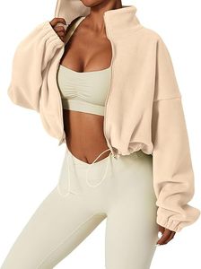 Cropped <b>Fleece</b> <b>Jacket</b> Women Stand Collar Zip Up Full Sleeve Soft <b>Warm</b> Casual Outerwear Autumn Solid Color Pullover - Product Image 5