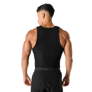 Camiseta sin mangas acanalada para hombre, ajuste muscular, chaleco de entrenamiento para gimnasio, capa base elástica para entrenamiento atlético, ropa deportiva negra - Product Image 3