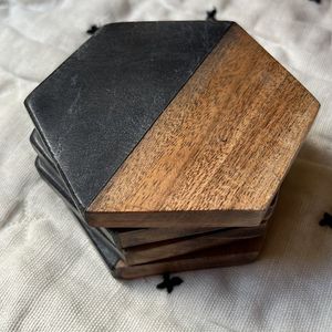 Marble Top Wood <b>Coaster</b> <b>Set</b> Modern Beverage Holders For Restaurant Hotel Cafe Dining And Home Entertaining Accessories - Product Image 5