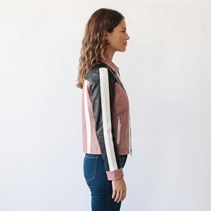 Chaqueta de cuero genuino para mujer, estilo motociclista, con cremallera, cuello vuelto, manga larga, corte ajustado, prenda exterior de moda. - Product Image 4