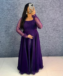 ชุดทำงานผ้าไหมมีสายรัดเอวและผ้าไหมสีม่วง - Product Image 3