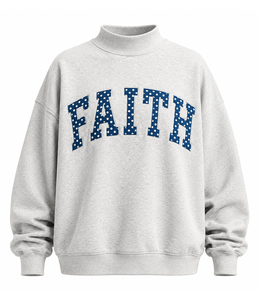 เสื้อสเวตเชิ้ตคอเต่าผู้หญิงทรงหลวม แบรนด์ Faith Custom ตกแต่งผ้าลายตารางที่แขนเสื้อ พร้อมตัวอักษรปัก  แบบโอเวอร์ไซส์ ไหล่ตก - Product Image 4