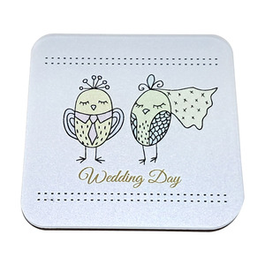 Aimant de réfrigérateur carré en acrylique blanc, motif couple d'oiseaux, décoration de mariage, autocollant magnétique - Product Image 1