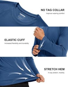 Maillot de bain anti-UV pour homme, manches longues, bleu uni, 100% polyester, séchage rapide, UPF50+ - Product Image 4
