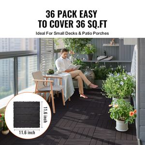36-pack Interlocking Deck <b>Tiles</b> 11.6"x11.6" 36 Sq. ft Waterproof <b>Plastic</b> Outdoor Flooring for All Weather Patio Decking Decking - Product Image 2