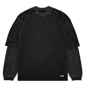 Sudadera de cuello redondo extragrande para hombre, manga raglán, color negro sólido, 100% algodón, felpa francesa, doble capa. - Product Image 1