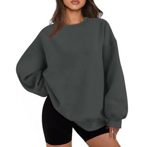 Sudadera Oversize de Cuello Redondo para Mujer, Color Sólido, Hombros Caídos, Manga Larga, 100% Algodón Tejido, Transpirable, para Otoño - Product Image 4