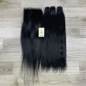 Extensiones de Cabello Natural Liso de Alta Calidad con Mechones de Cabello Negro Azabache, Cabello Virgen, Cierre de Encaje Suizo 5x5 HD - Product Image 6