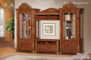 Meuble TV et vitrine classique européen en finition noyer, acheter un meuble TV en teck, meuble TV antique en bois et sur pied - Product Image 3