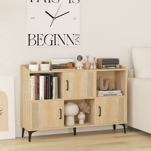 Sideboard <b>Storage</b> Bookcase with 3 Doors and <b>Open</b> Compartments for Living Room - Product Image 2