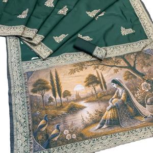 Banarasi suave Lichi seda Sari moderno elegante indio y paquistaní ropa para bodas Diwali verano tendencia Sari - Product Image 1