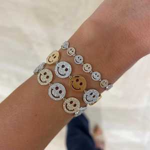 Bracelets Smiley Diamantés en Or Massif 14K 18K, Sertissage Pavé, Diamants Ronds de Laboratoire, Bicolores, Luxe, Réglables 7 pouces, Solitaires, Fermoir Mousqueton - Product Image 4