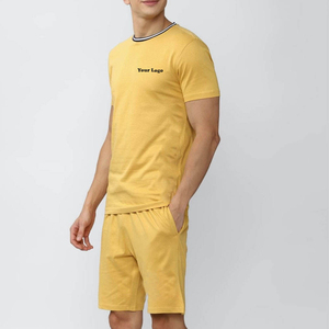 เสื้อยืดคอกลมแขนสั้นผ้าฝ้ายฟลีซแห้งเร็วสำหรับฤดูร้อน ชุดลำลองพร้อมกางเกงขาสั้นเข้าชุด รับสกรีนโลโก้ตามสั่ง ผลิตจำนวนมากแบบ OEM - Product Image 5