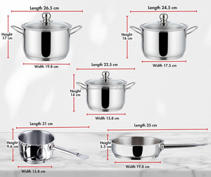Ensemble de casseroles en acier inoxydable de qualité alimentaire haut de gamme |   Poêles de cuisson avec couvercle en verre - Product Image 3