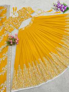 LEHENGA CHOLI FANCY EN GEORGETTE AVEC BRODERIE ET PAILLETTES, ET DUPATTA JAUNE 68103 - Product Image 3