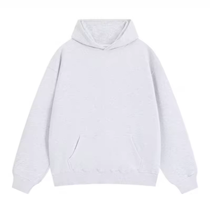 Men's Oversized Hooded Sweatshirt Solid Gray Cotton French Terry Casual Pocket Long Sleeve Autumn Wear - Product Image 4