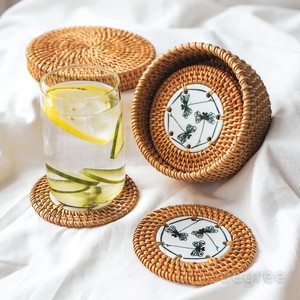 Catering Accessories Rattan Ceramic <b>Coasters</b> Natural Dinning <b>coaster</b> <b>Set</b> and Holder Box with Custom Printed logo - Product Image 3