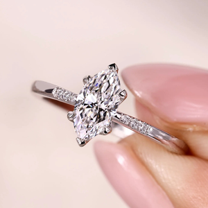 Bague de fiançailles et de mariage en diamant de laboratoire taille marquise 1,10 carat, plaqué or 14 carats, vermeil, bijoux de fête - Product Image 4