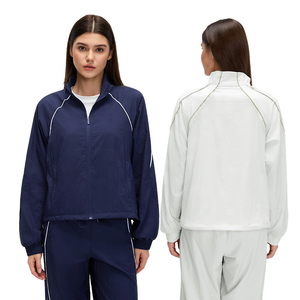 Women's Breathable Polyester <b>Track</b> <b>Jacket</b> Full Sleeve Stand Collar Zipper Closure Solid Color Regular Fit All Seasons - Product Image 1