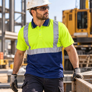 Men's Short Sleeve Hi Vis Reflective Polo <b>Shirt</b> <b>Navy</b> <b>Blue</b> Fluorescent Yellow Workwear Polo <b>Shirt</b> - Product Image 6