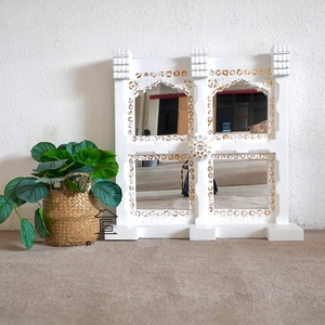 Vintage Wooden Window <b>Mirror</b> Decorative Four <b>Panel</b> Design Elegant Rustic Wall Accent for Luxury Interiors - Product Image 1