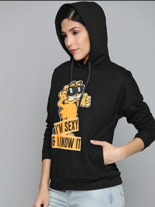 Sudadera con Capucha Negra para Mujer, Estampado de Dibujos Animados de Garfield, 'Soy Sexy y lo Sé', Corte Regular, Ropa Casual, 100% Algodón Tejido, Estilo Otoñal - Product Image 3