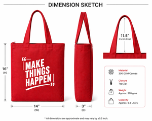 300gsm Red <b>Canvas</b> <b>Tote</b> Bag 16x14x3 Cotton Zipper Long Handle Reusable Eco Friendly Custom Print Travel AMANI Wholesale - Product Image 3