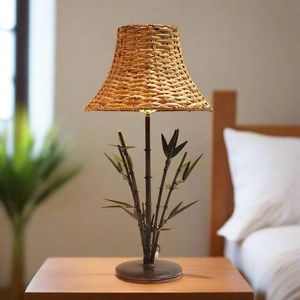 Handmade <b>Rattan</b> Bedside Table Lamp | Boho Dome Shape Night Light - Product Image 5