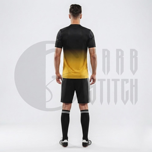 Ensemble short et maillot de football personnalisé sublimé, anti-humidité, noir et or, uniforme d'équipe, taille élastique, tenue de sport pour l'entraînement - Product Image 6