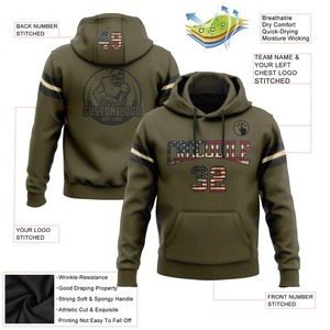 Sweat-shirt à capuche personnalisé en coton 100% pour l'hiver, motif drapeau américain vintage olive noir, idéal pour le football et le soutien aux services militaires - Product Image 2