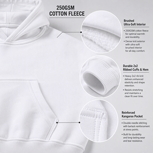 Sudadera con Capucha Extra Grande de 250 Gramos, 100% Algodón, Tejido de Punto, para Hombre, Ropa Urbana de Invierno, Blanca, Manga Larga - Product Image 3