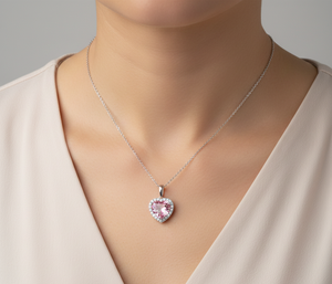 Collier avec pendentif en forme de cœur et diamants ronds, design pour un usage quotidien, bijoux romantiques pour femmes, diamants naturels et de laboratoire - Product Image 3